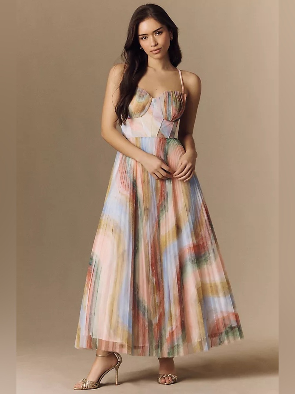 Anthropologie Hutch Multi Color Watercolor Striped Spaghetti Strap Maxi Dress